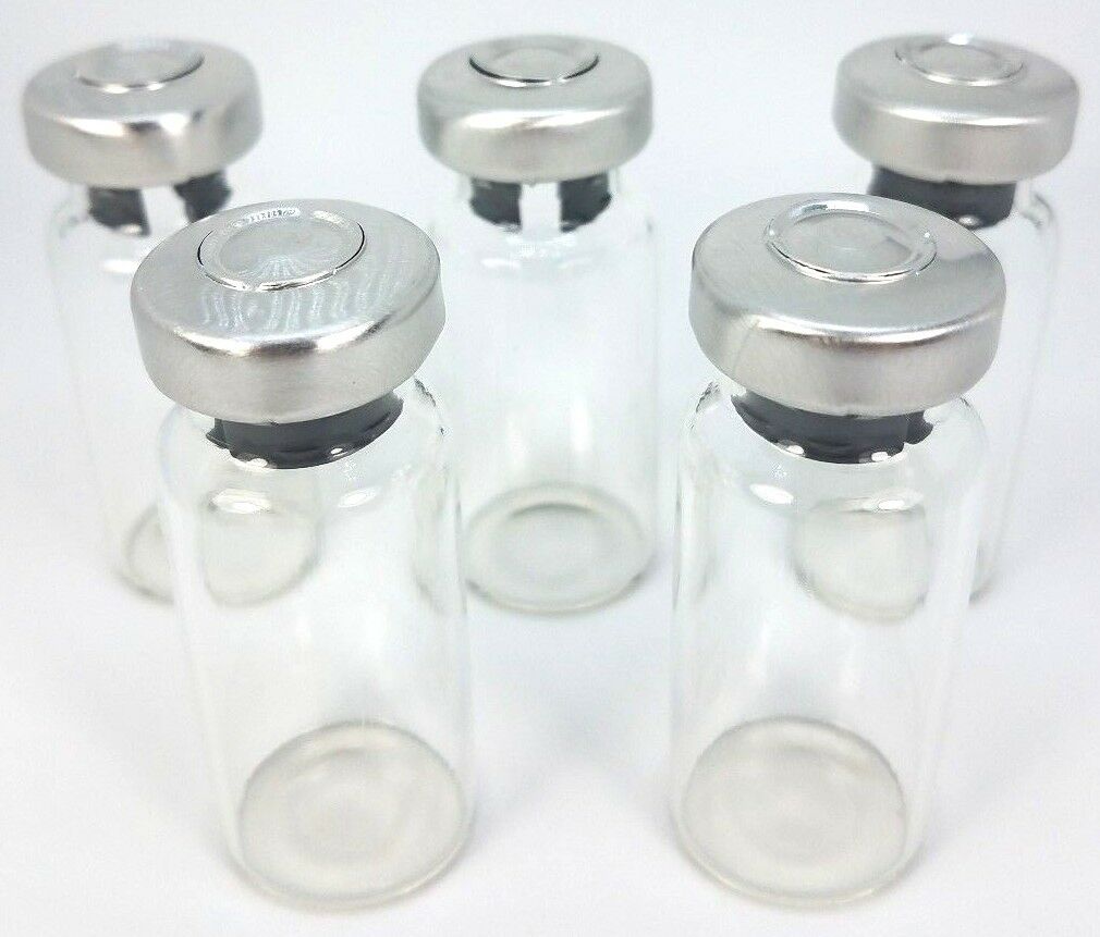 10) 10mL Sterile Clear Glass Vials USP FDA 10 Pack – Silver Seals